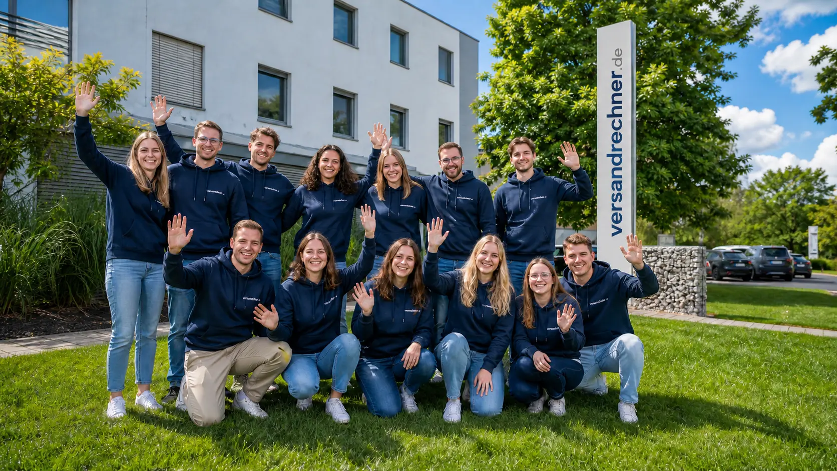 Das Team von versandrechner.de vor dem Standort in Ludwigsburg