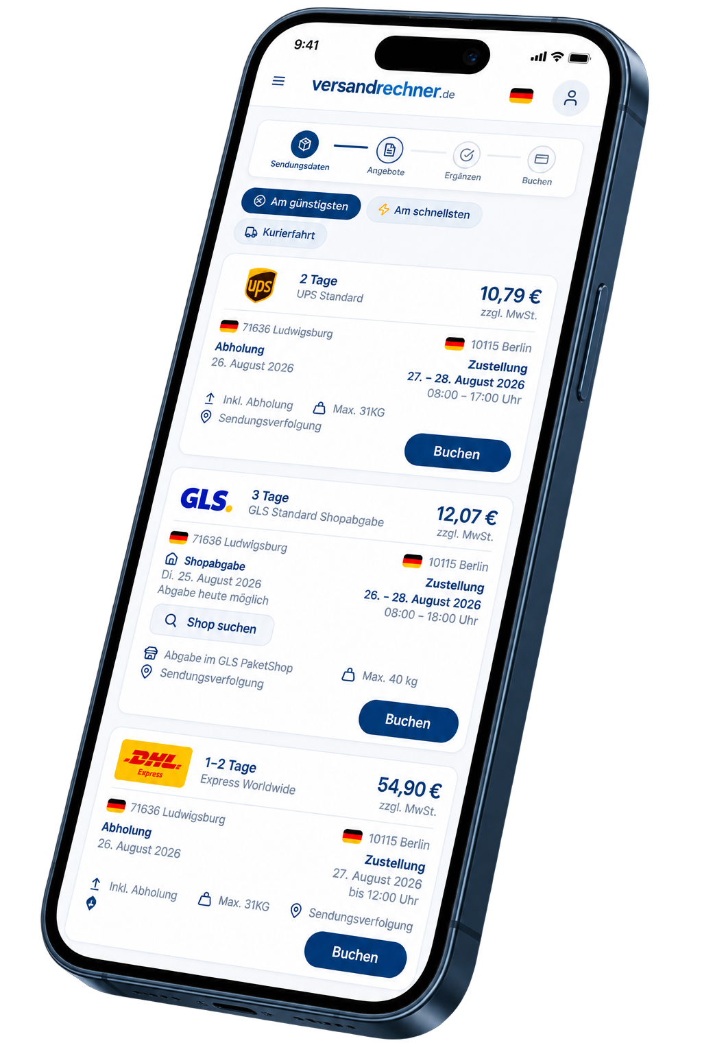 Preise vergleichen – Paket versenden